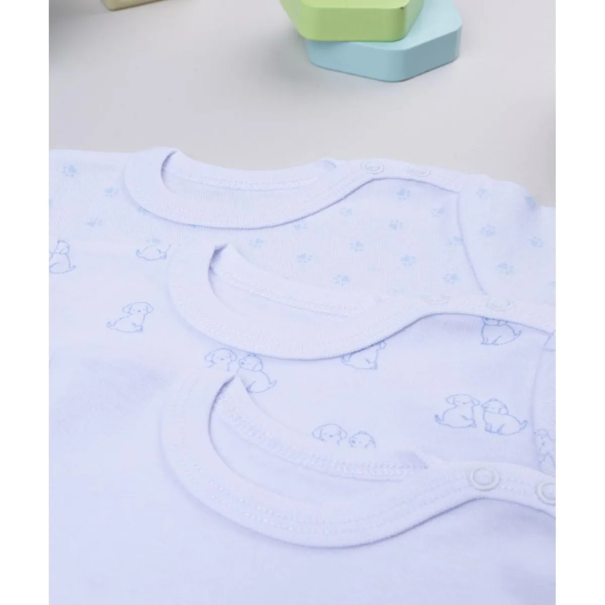 Pack de 5 bodies de manga corta blanco y azul*Prenatal Discount