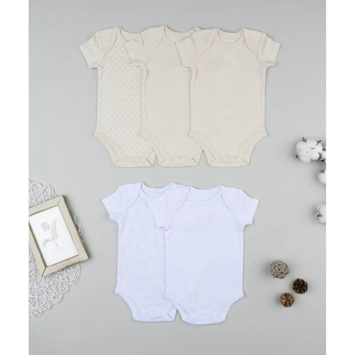 Clearance Pack de 5 bodies para reciénita beige y blanco Ropa Y Accesorios·Bodies|Recién Nacido·Ropa Y Accesorios