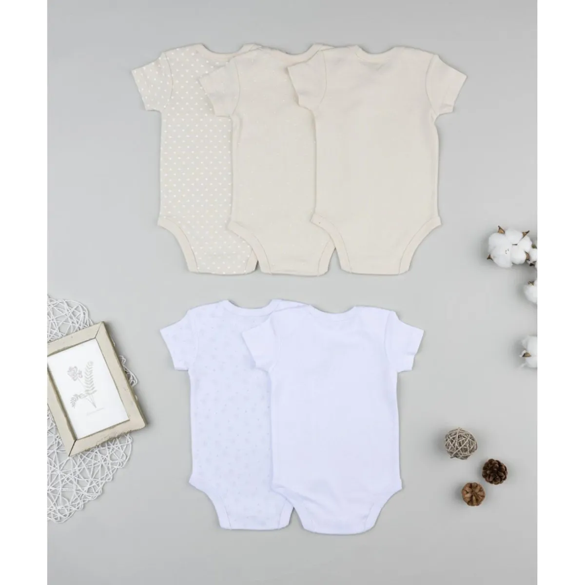 Clearance Pack de 5 bodies para reciénita beige y blanco Ropa Y Accesorios·Bodies|Recién Nacido·Ropa Y Accesorios