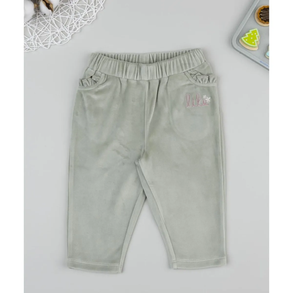 Pantalón de niña en terciopelo verde*Prenatal