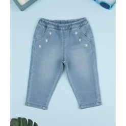 Pantalón denim claro niña con flores bordadas*Prenatal New