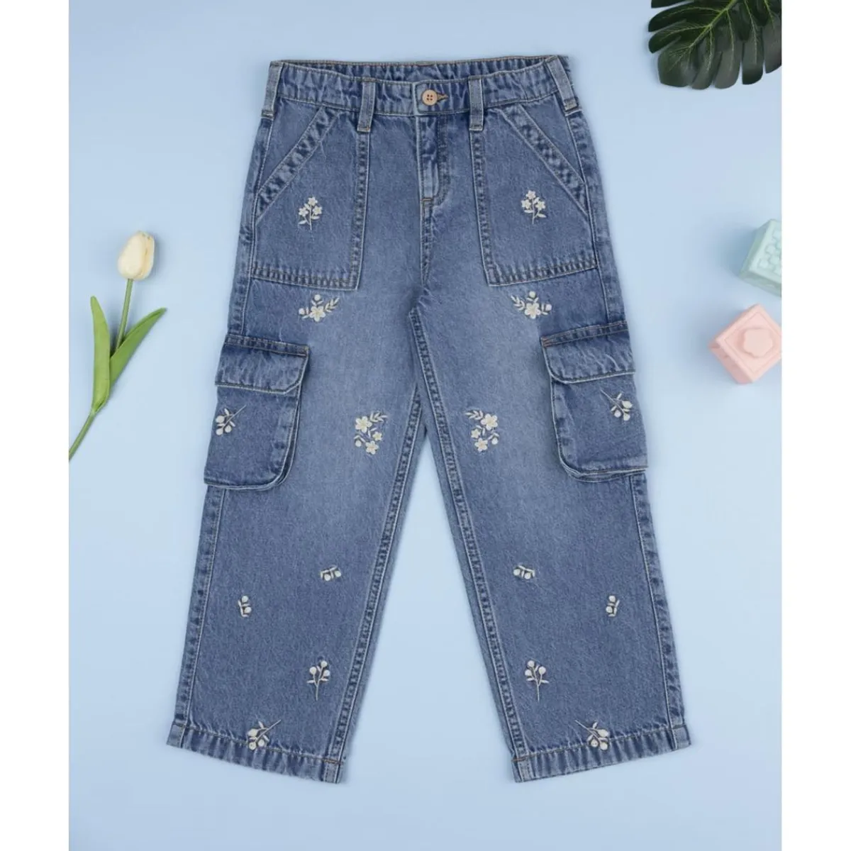 New Pantalón denim niña florecitas Niña 2-10 Años·Vaqueros, Pantalones Y Petos|Niña·Niña 2-10 Años