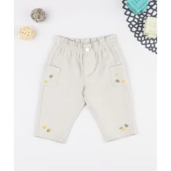 Pantalón niña beige con bolsillos y bordados*Prenatal