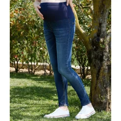 Pantalón premamá en denim elástico con banda alta en la cintura Moda·Pantalones, Faldas Y Leggins|Premamá·Moda