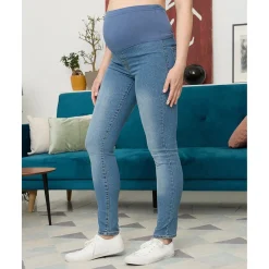 Pantalón premamá en denim elástico con banda alta en la cintura*Prenatal New