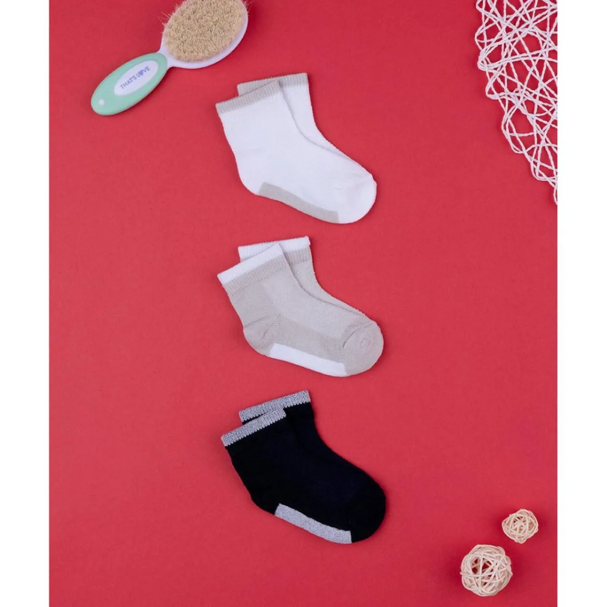 Paquete de 3 calcetines cortos de algodón para niño en color liso*Prenatal New