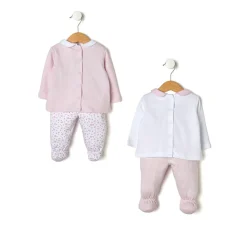 Paquete de 2 conjuntos rosa y blanco con camiseta y polainas*Prenatal Sale