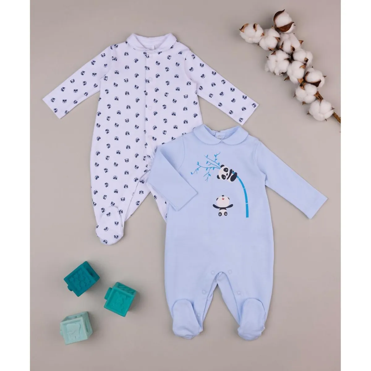 Sale Paquete de 2 peleles en interlock blanco y azul Ropa Y Accesorios·Peleles|Recién Nacido·Ropa Y Accesorios