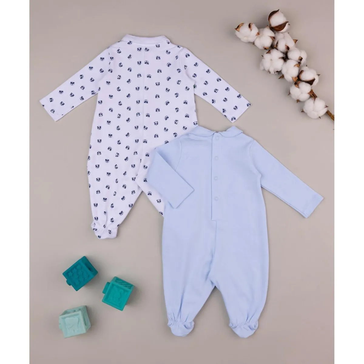 Sale Paquete de 2 peleles en interlock blanco y azul Ropa Y Accesorios·Peleles|Recién Nacido·Ropa Y Accesorios