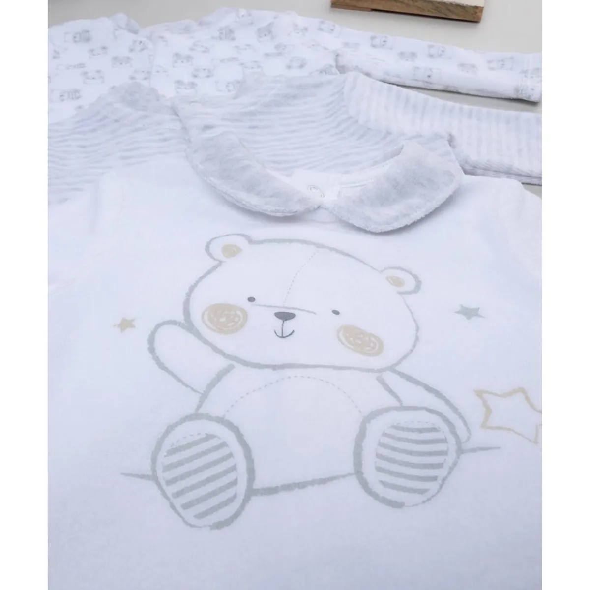 Hot Paquete de 3 pijamas de terciopelo gris y crema Ropa Y Accesorios·Peleles|Recién Nacido·Ropa Y Accesorios