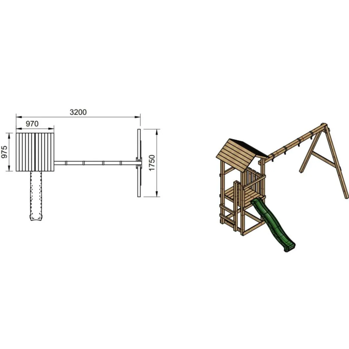 Outlet Parque infantil Carlit de madera columpios y tobogán Columpios