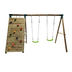 Parque infantil de madera columpios y escalada Timbu*MASGAMES Sale