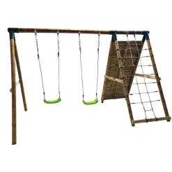 Parque infantil de madera columpios y escalada Timbu*MASGAMES Sale