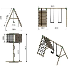 Parque infantil de madera columpios y escalada Timbu*MASGAMES Sale