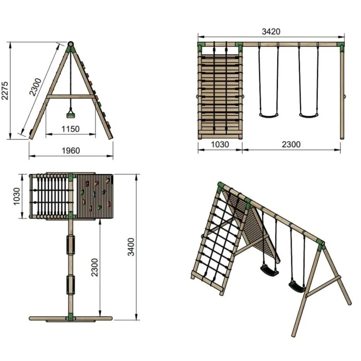 Parque infantil de madera columpios y escalada Timbu*MASGAMES Sale