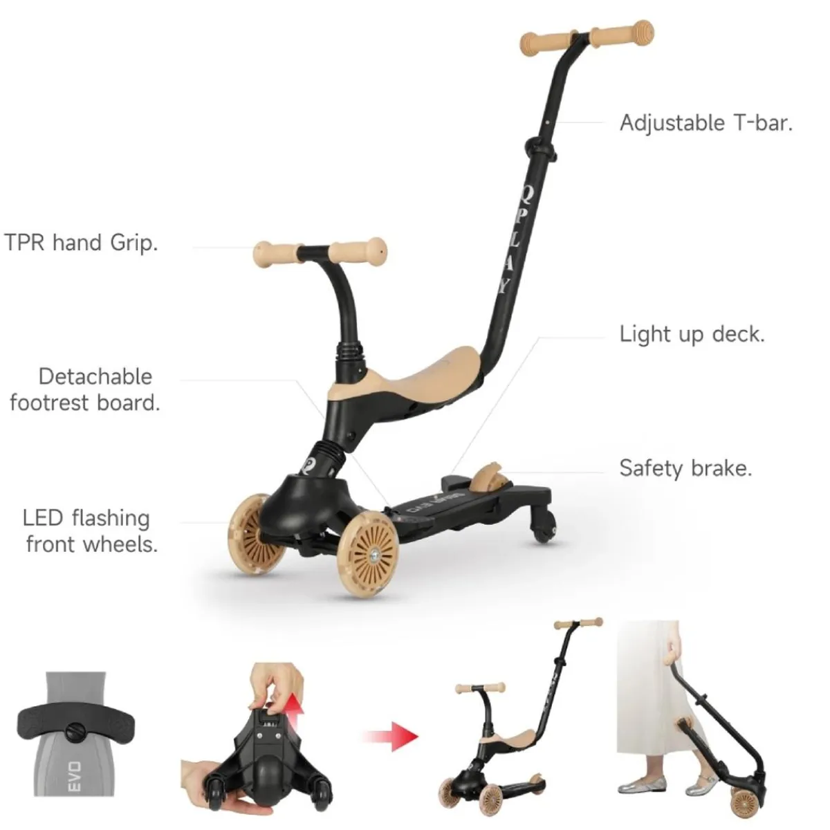 Patín Qplay EVO 5‑en‑1 con luces – Color beige*DEVESSPORT Sale