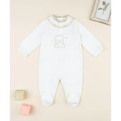 Outlet Pelele bebé de terciopelo blanco con bordado dorado Ropa Y Accesorios·Peleles|Recién Nacido·Ropa Y Accesorios