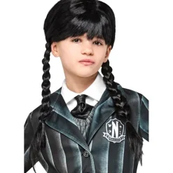 Peluca de Miércoles con trenzas y flequillo para disfraz de carnaval, Halloween y cosplay ㅤ*RUBIE'S Sale