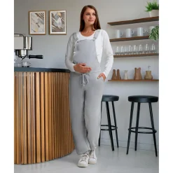 Clearance Petos premamá de felpa gris para embarazo y lactancia Premamá·Moda|Moda·Pantalones, Faldas Y Leggins