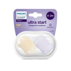 Philips - 2 chupetes Ultra Start niña lila y amarillo (0-2m)*AVENT