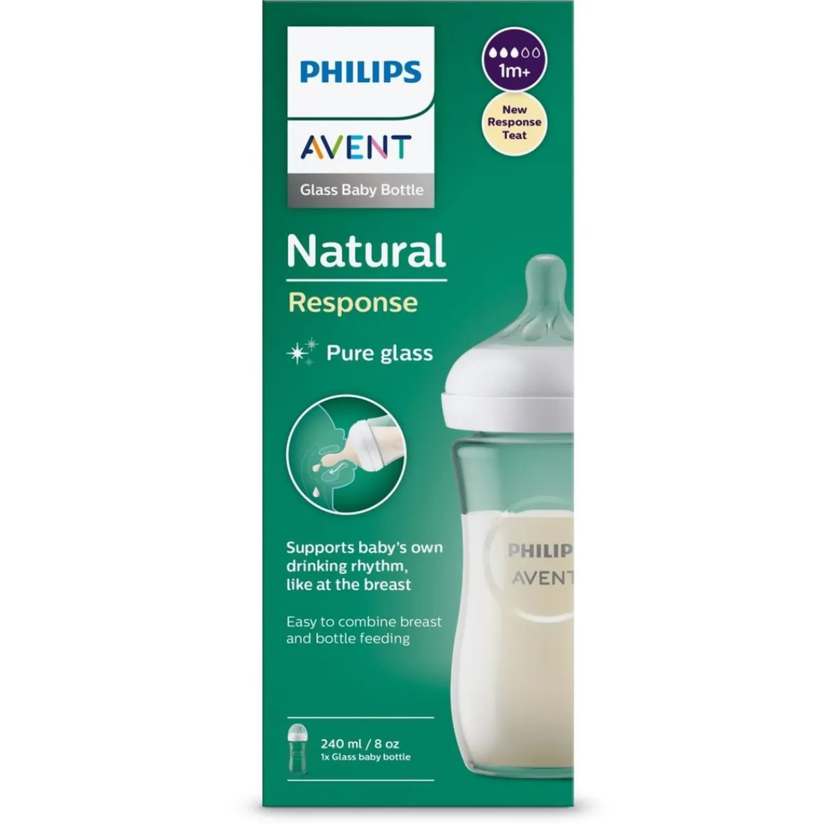 Clearance Philips - Biberon de vidrio natural response 240 ml (1m+) Biberones Y Chupetes·Biberones