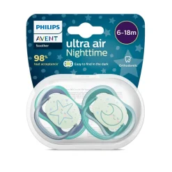 Philips - Chupetes ultra air night time 6-18 meses decoración estrella/luna*AVENT Hot