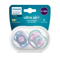 Philips - Chupetes ultra air 6-18 meses azul/rosa - 2 unidades*AVENT Hot