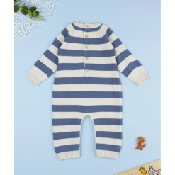Pijama de bebé a rayas beige y azul*Prenatal Online