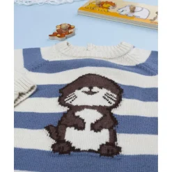 Pijama de bebé a rayas beige y azul*Prenatal Online