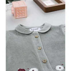 Pijama de niña en terciopelo verde con flores*Prenatal Sale