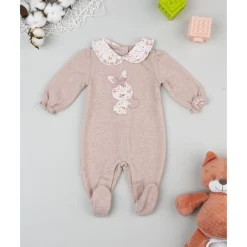 Pijama en color rosa antiguo de bebé niña con patch de conejito*Prenatal Best