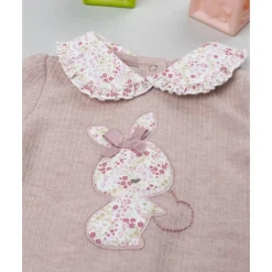 Pijama en color rosa antiguo de bebé niña con patch de conejito*Prenatal Best