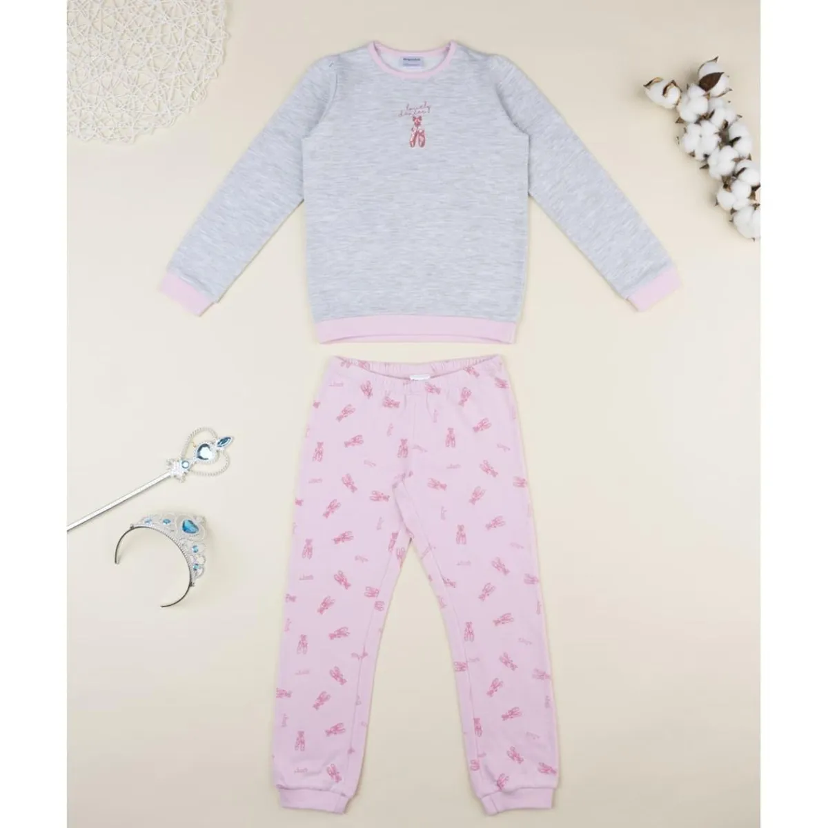 Online Pijama gris y rosa con bailarina para niña Descanso Y Ropa Interior·Infantil 2-10 Años