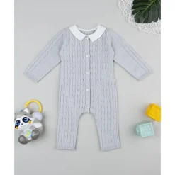 Pijama tricot de bebé en gris con cuello blanco*Prenatal Sale