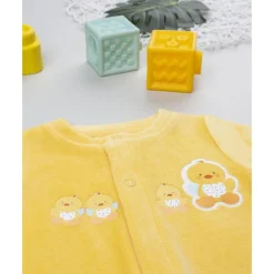 Pijama unisex de bebé en terciopelo amarillo con patitos*Prenatal Sale