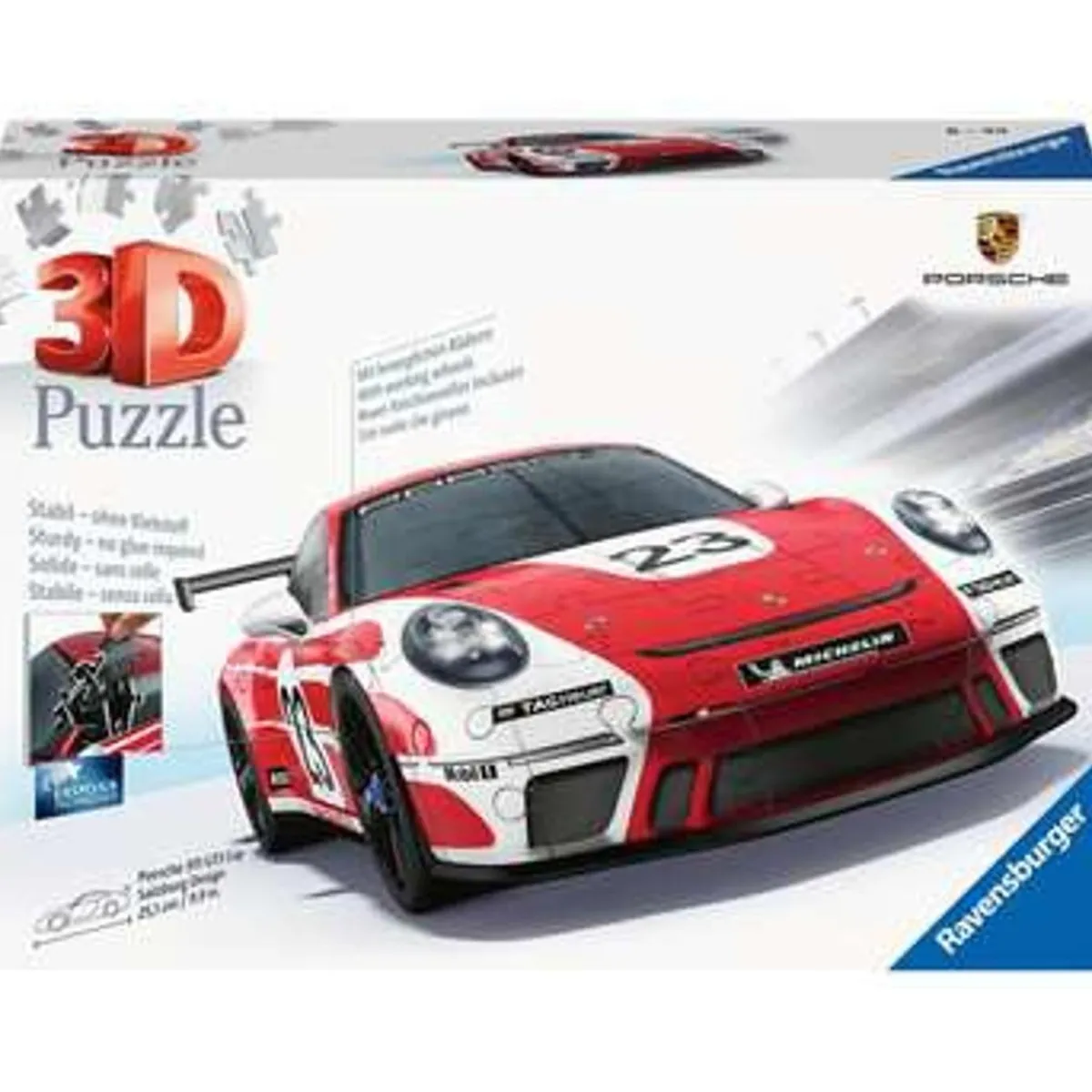 Ravensburger - Puzzle 3D vehículos Porsche 911 GT3 Cup Salzburg, 108 piezas ㅤ*VTECH