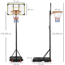 Sportnow - Canasta de baloncesto altura ajustable de 178-208 cm Amarillo y Negro*Outsunny Outlet