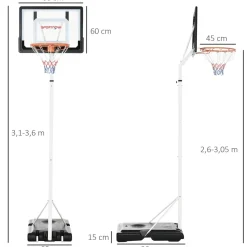 Outlet Sportnow - Canasta de baloncesto altura ajustable de 260-305 cm Blanco Deportes