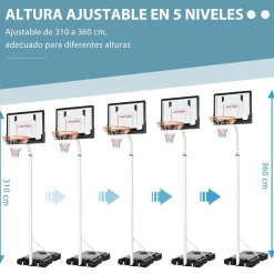 Outlet Sportnow - Canasta de baloncesto altura ajustable de 260-305 cm Blanco Deportes