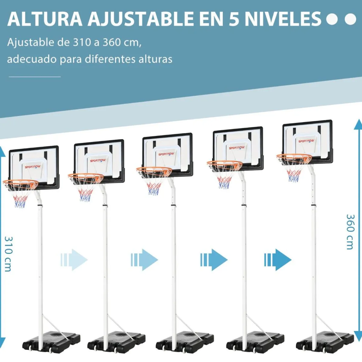 Outlet Sportnow - Canasta de baloncesto altura ajustable de 260-305 cm Blanco Deportes