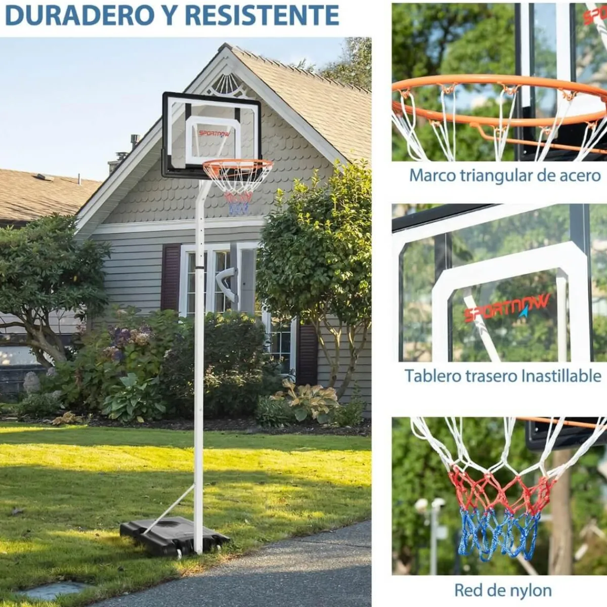 Outlet Sportnow - Canasta de baloncesto altura ajustable de 260-305 cm Blanco Deportes