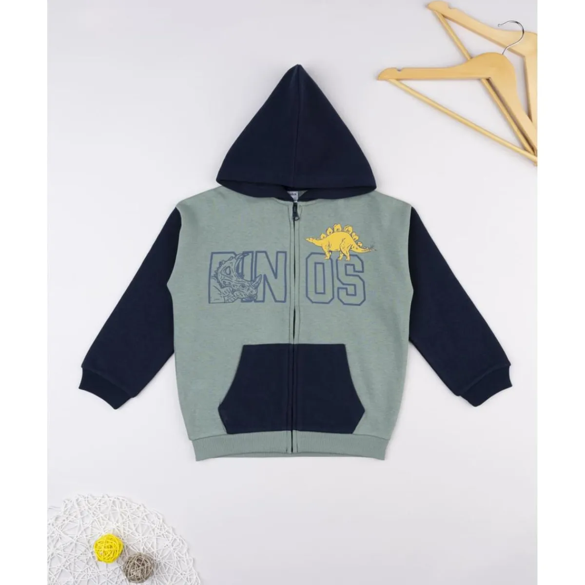 Sudadera niño azul/verde “Dinos” con capucha*Prenatal Online
