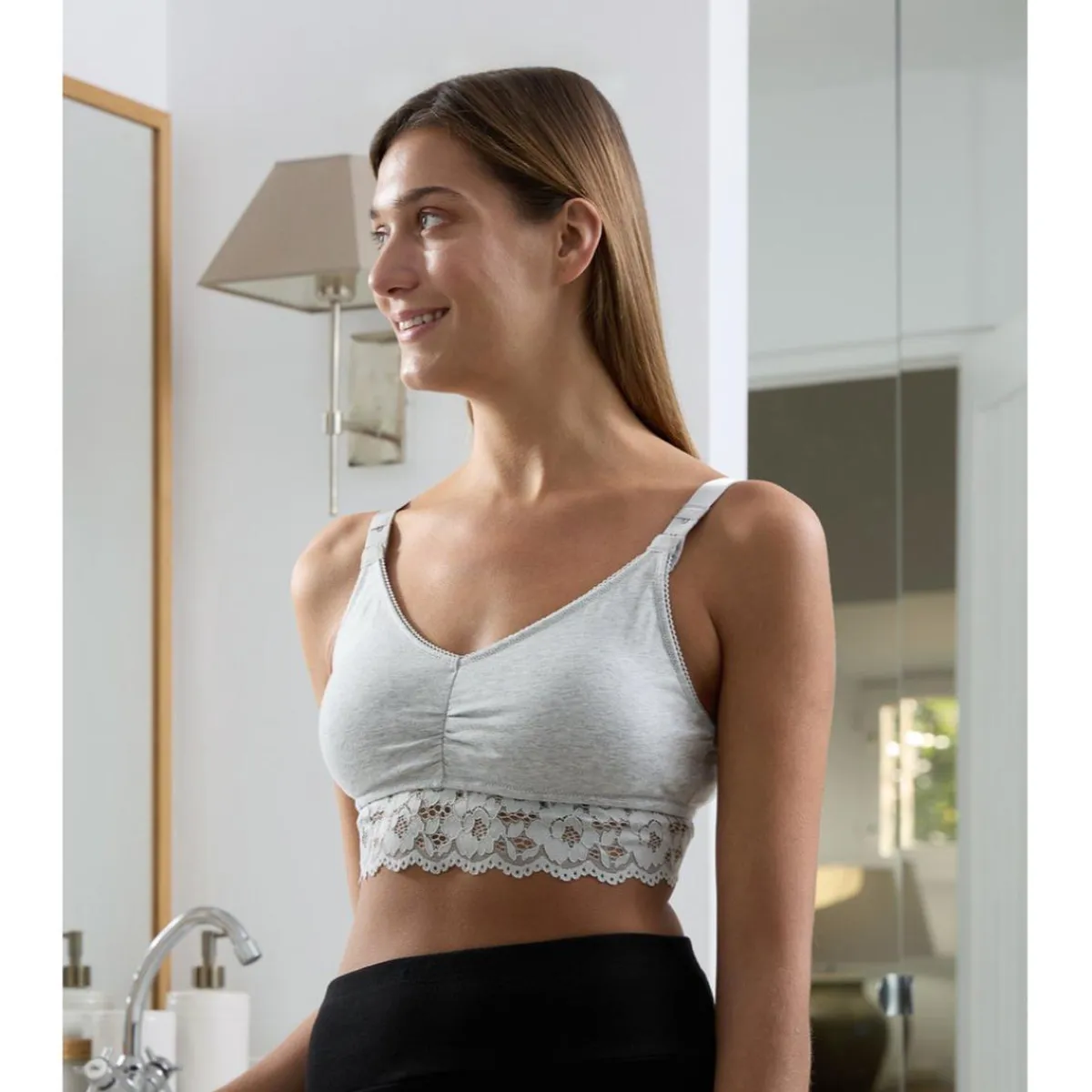 Sujetador de lactancia gris con encaje*Prenatal Online