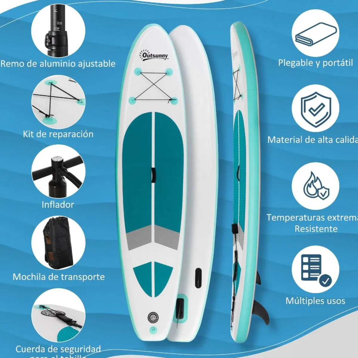 Tabla de paddle surf hinchable blanca*OUTSUNNY