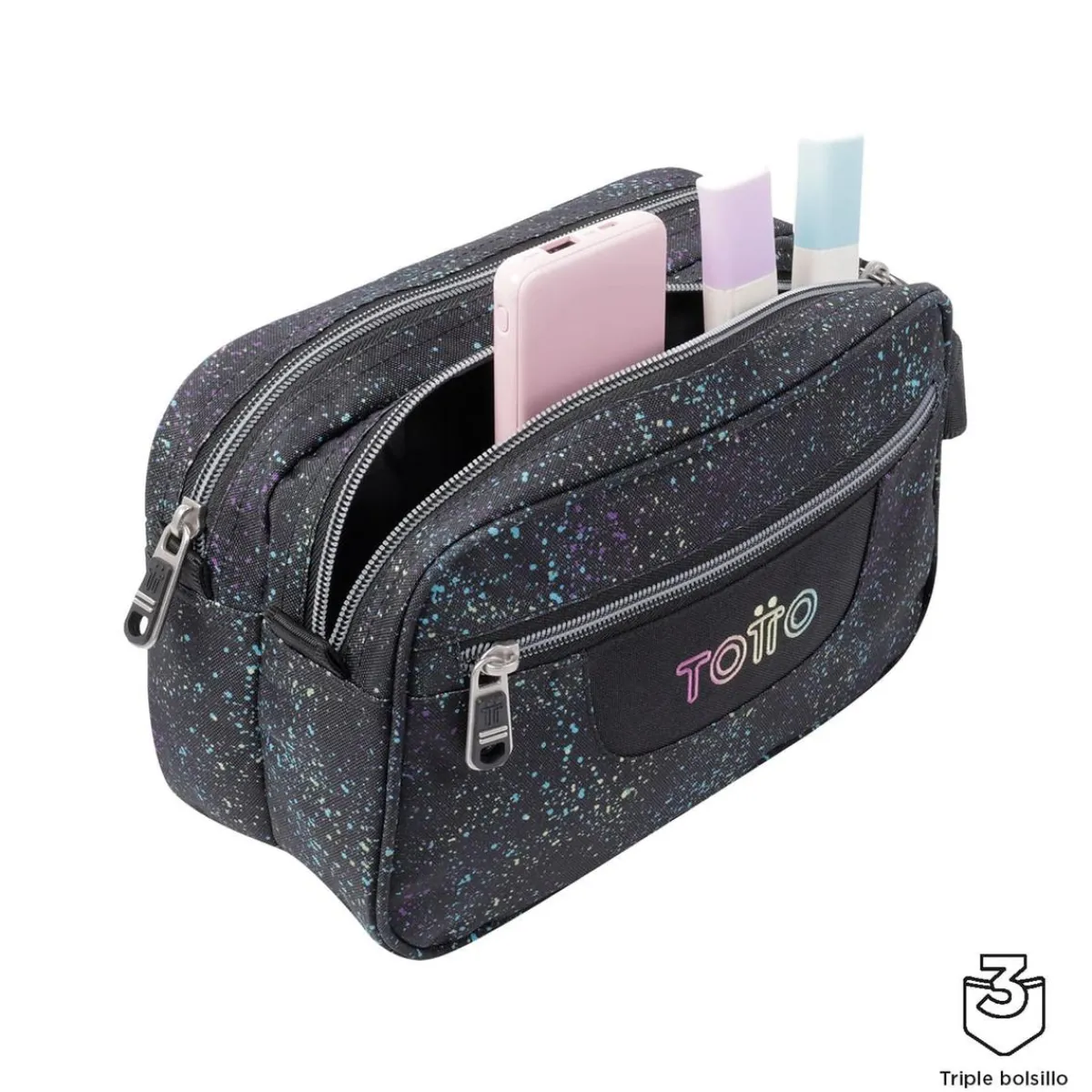 - Estuche escolar tres compartimentos salpicado color Plastilina*TOTTO Hot