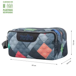 New - Estuche escolar tres compartimentos bloques Agapec Material Escolar