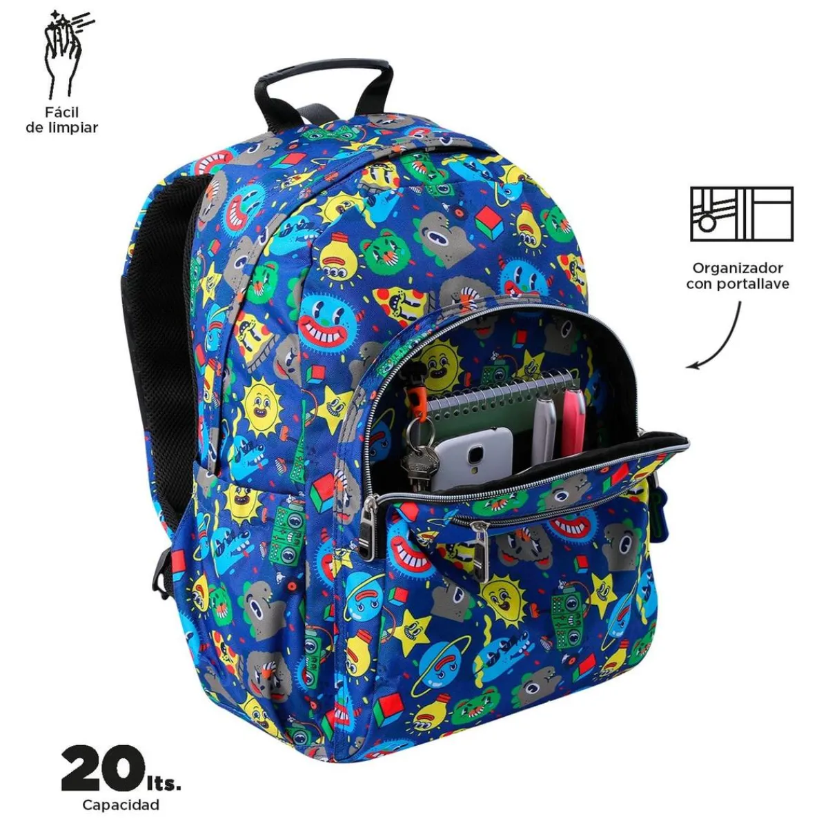 Online - Mochila escolar adaptable a carro Tello azul Acuareles Material Escolar