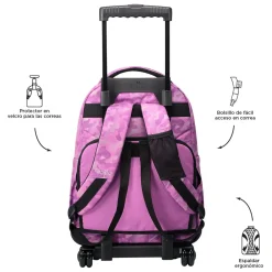 Clearance - Mochila escolar con ruedas camuflaje rosa Renglones Material Escolar