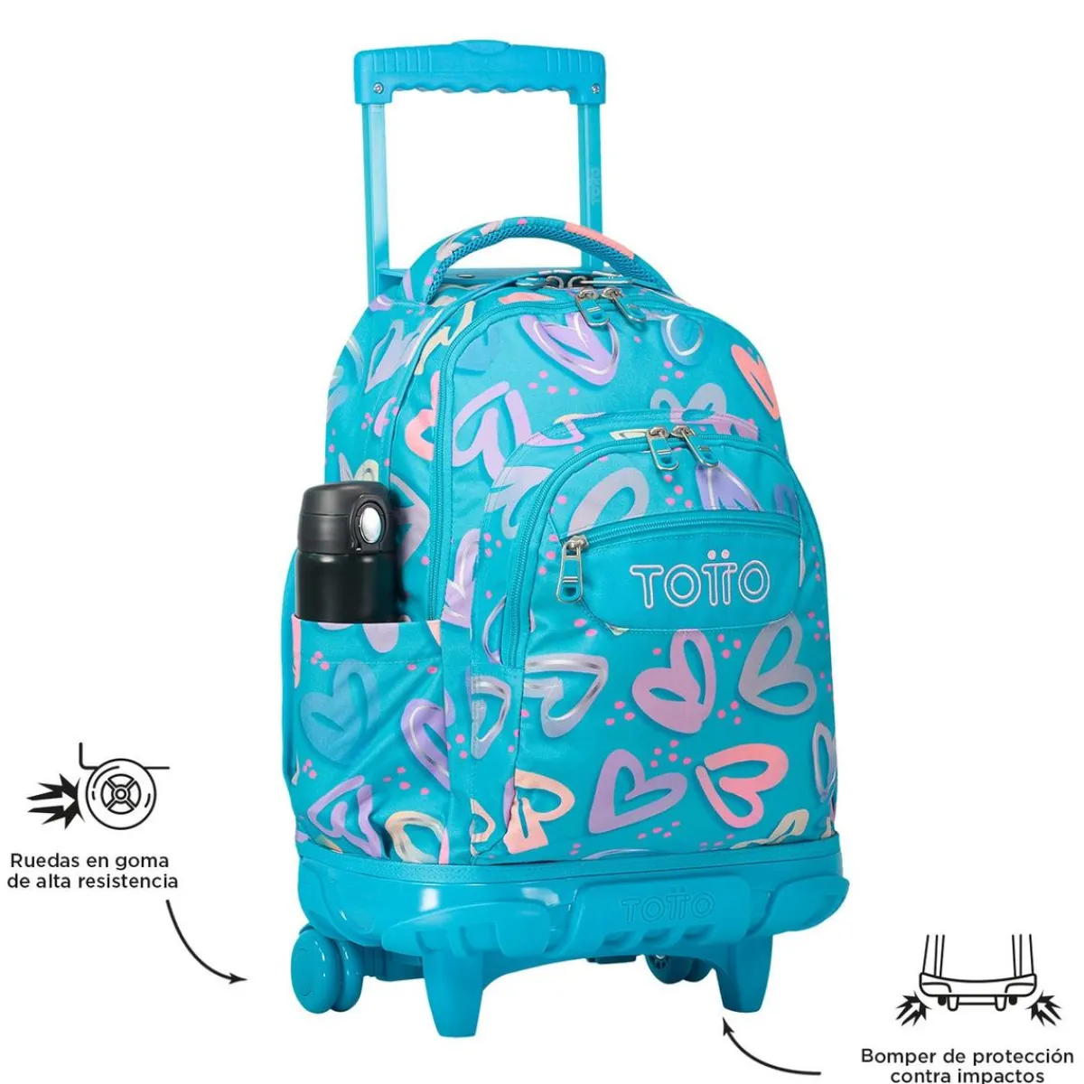 - Mochila escolar con ruedas corazones pintados Renglones*TOTTO Discount