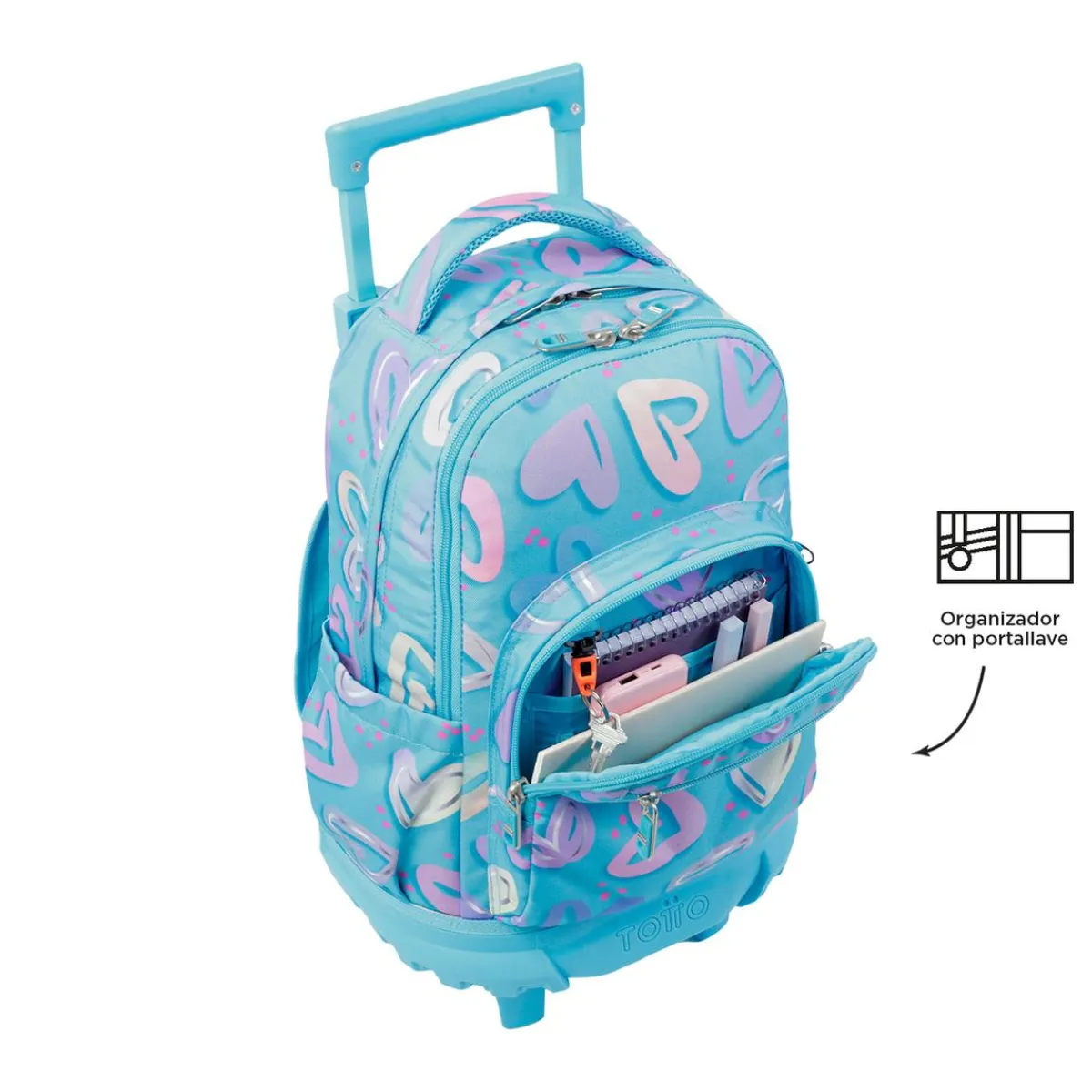 - Mochila escolar pequeña ruedas corazones pintados Resma*TOTTO Sale